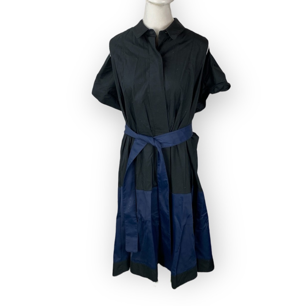 Maison Rabih Kayrouz short Sleeve Dress Black Blue Button Up Size 44 12 Shift.